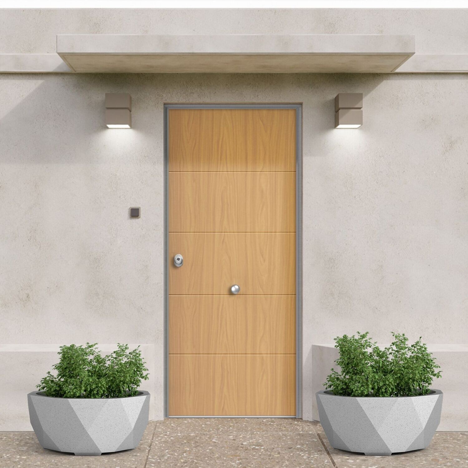 Puerta acorazada marco directo PVC ROBLE 4R + DM BLANCO LISO