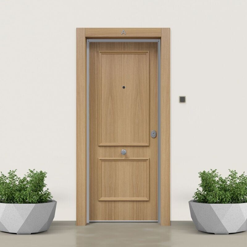 Puerta acorazada marco directo ROBLE 2C + DM BLANCO LISO