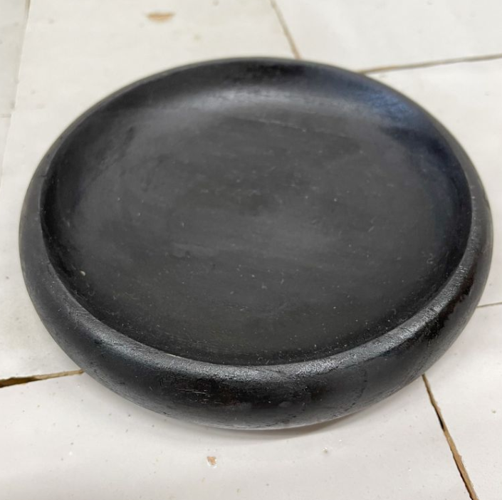 Schaaltje teak zwart rond