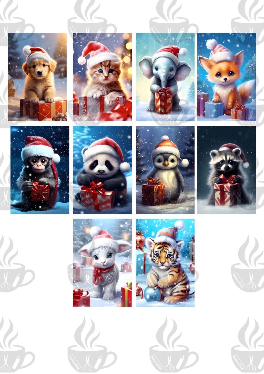 Kerstkaarten set met dieren- 10st Kerstkaarten set met dieren- 10st