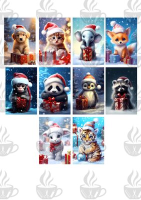 Kerstkaarten set met dieren- 10st