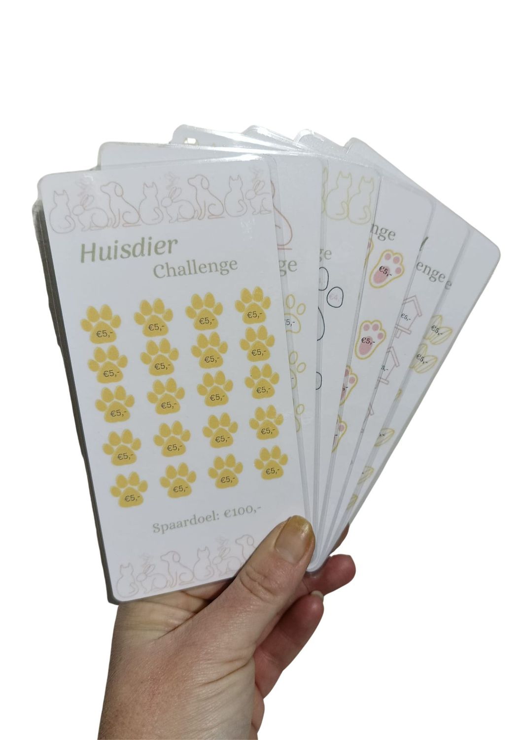 Spaar Challenge Kaarten- Huisdieren Challenge (3 stuks| A6 | Herbruikbaar)