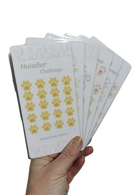 Spaar Challenge Kaarten- Huisdieren Challenge (3 stuks| A6 | Herbruikbaar)