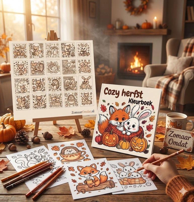Cozy Herfst Kleurboek (20x20cm, Hand gebonden)