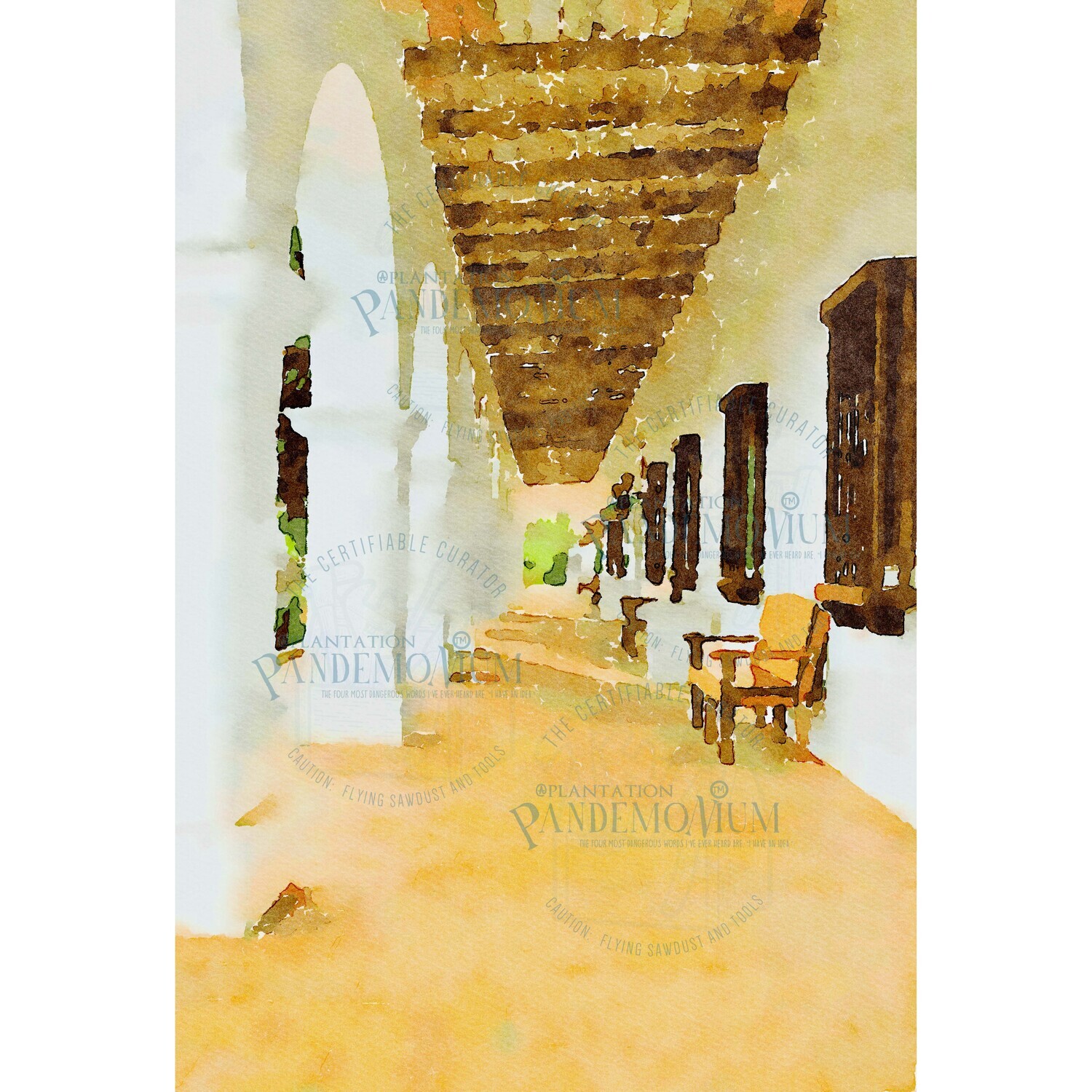 San Luis Rey Mission, Oceanside Watercolor