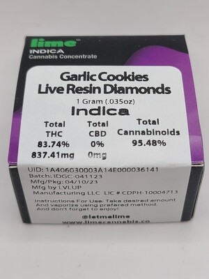 Lime - Indica - 1G Live Resin Diamonds Garlic Cookies