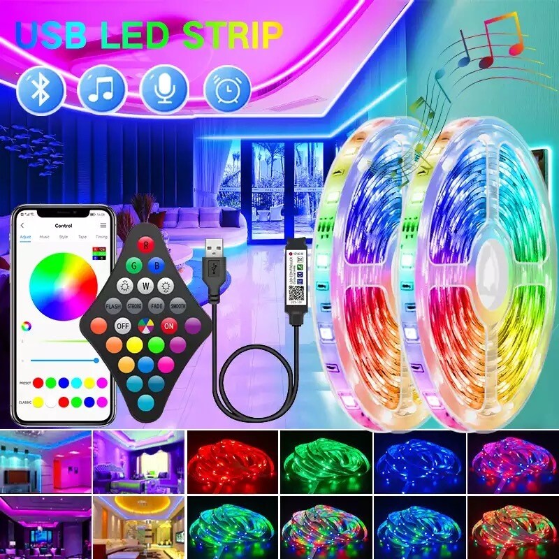 USB LED Strip Lights 5050 RGB APP Control Color, with 20M.