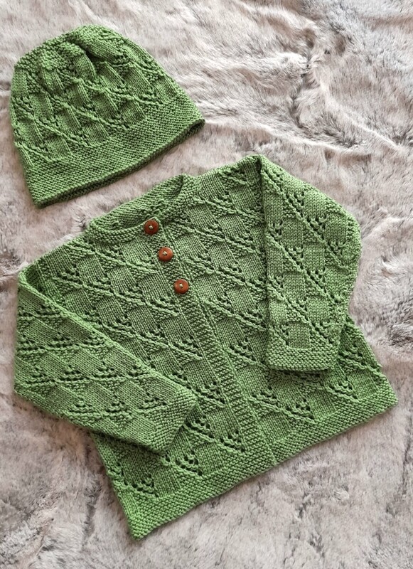 Lacey Squares cardigan &amp; Hat 6-9mths 