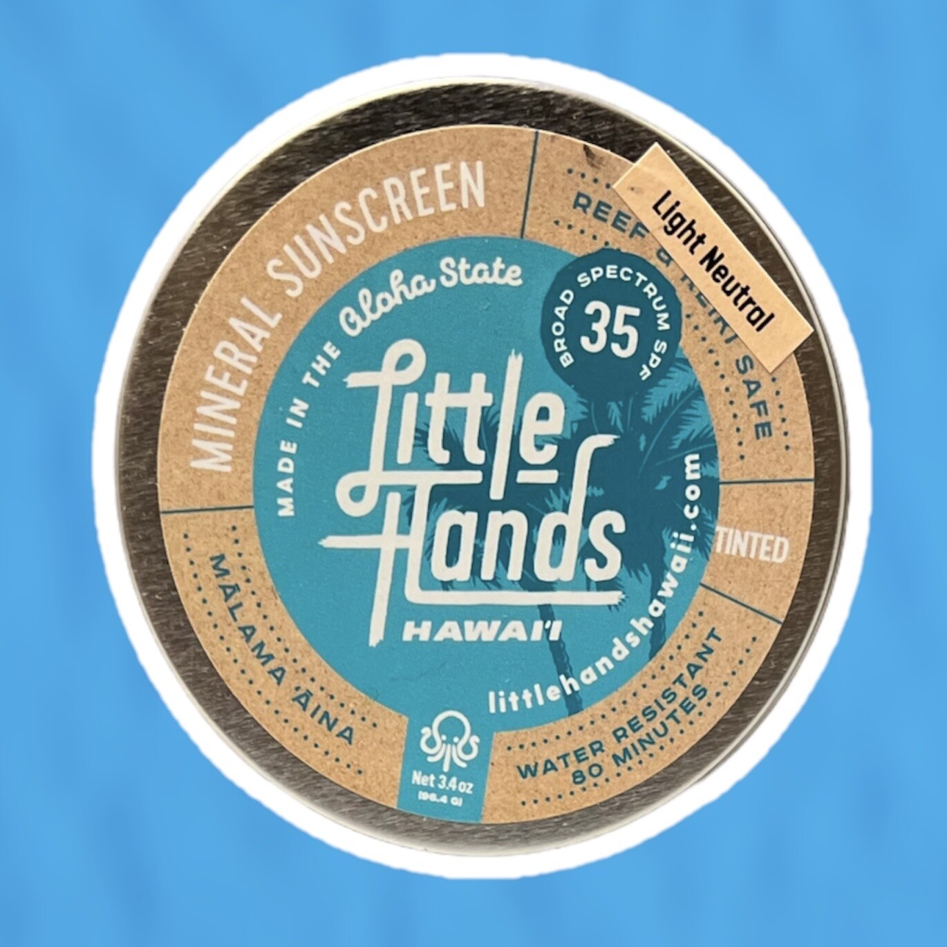 Little Hands Hawaii Reef Safe Natural Mineral Sunscreen - 3.4 oz Tin, Color: Light Neutral