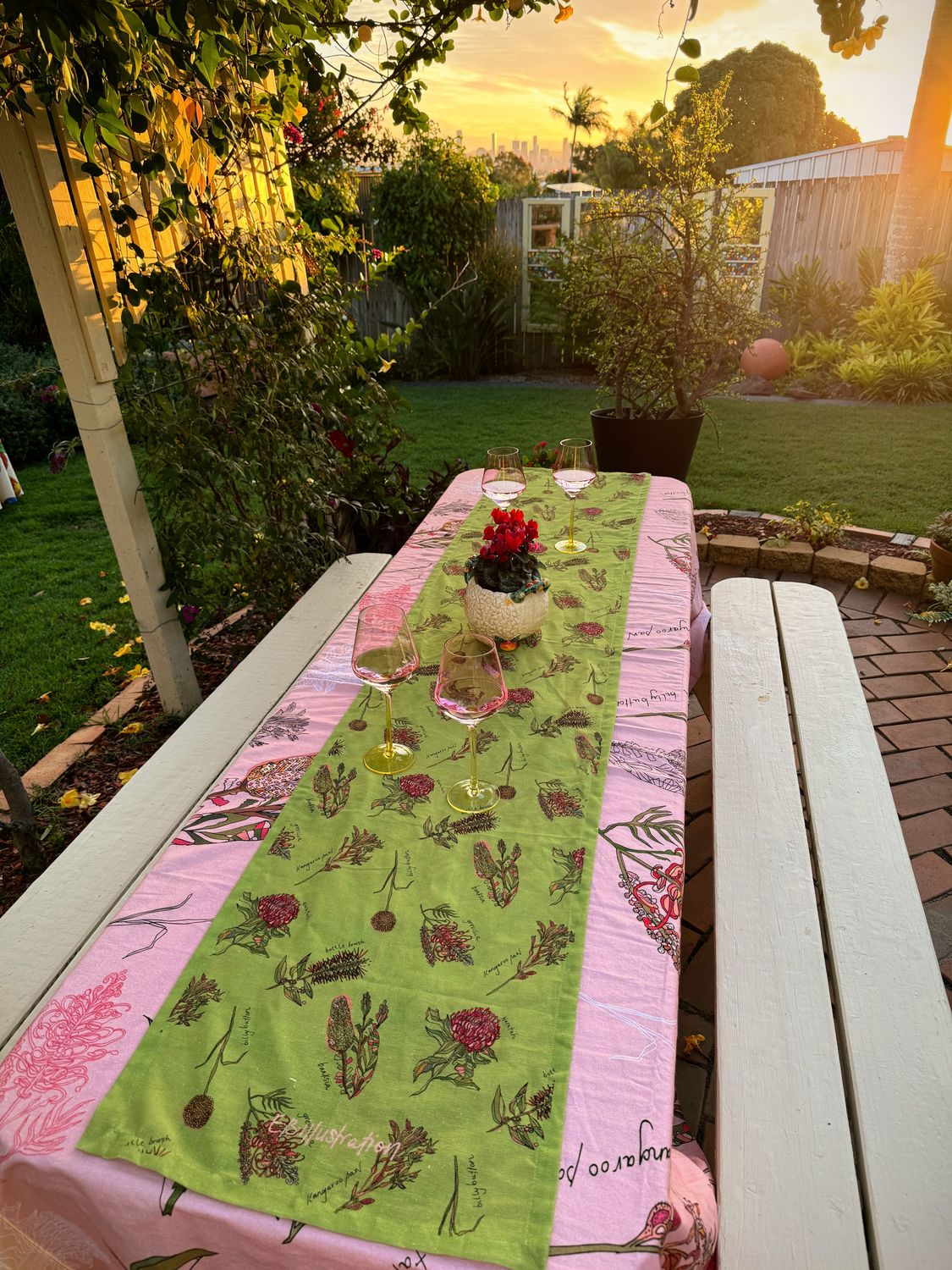 &#39;Native Flora&#39; table runner in olive green
