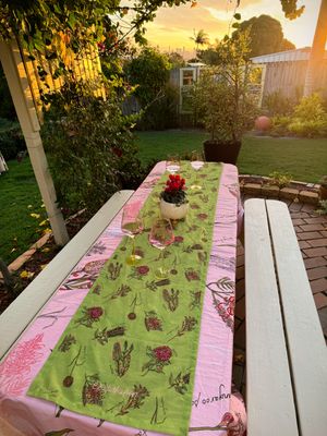 &#39;Native Flora&#39; table runner in olive green