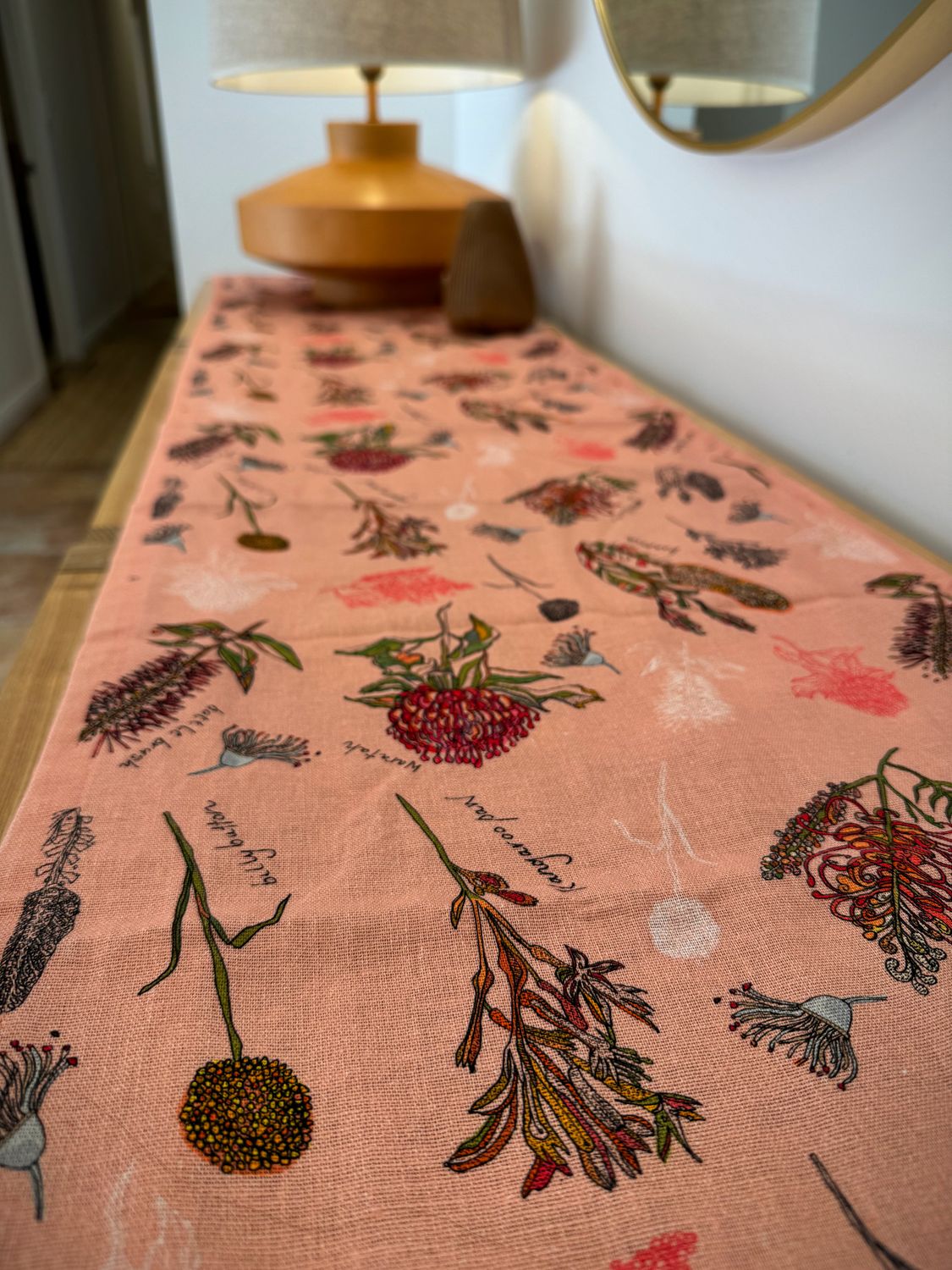 &#39;Native Flora&#39; table runner in peach