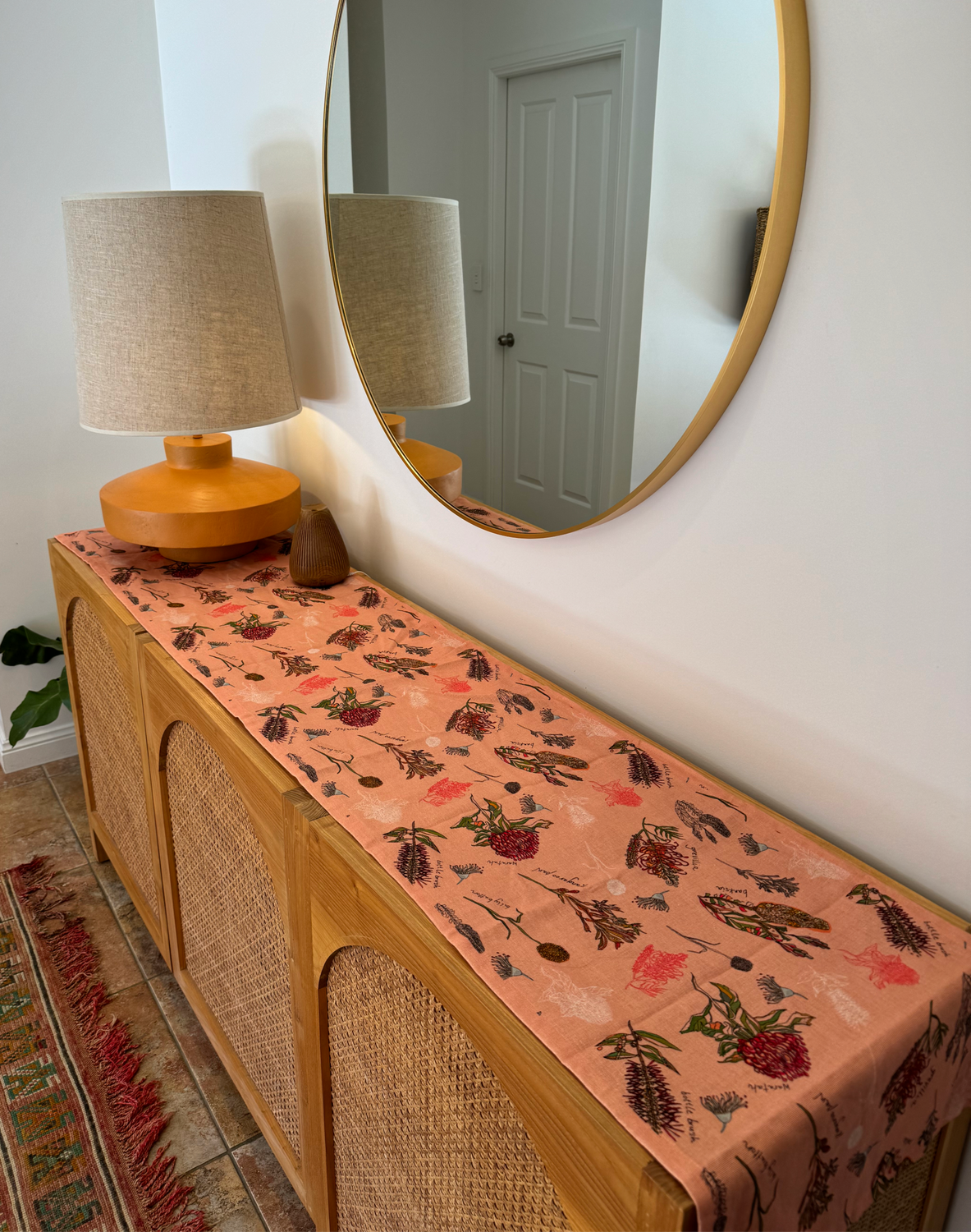 &#39;Native Flora&#39; table runner in peach