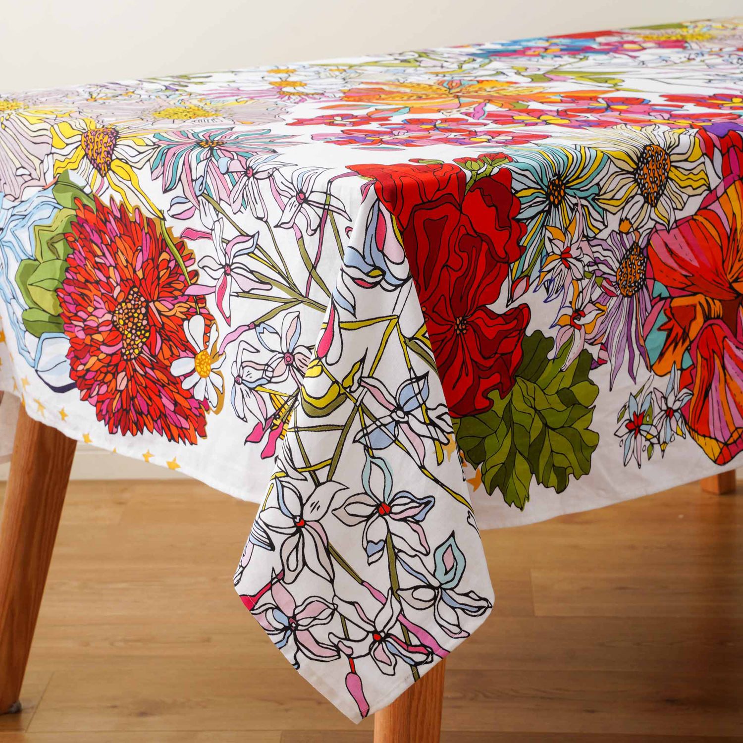 &#39;In Bloom - Sunny Day&#39; round cotton linen tablecloth