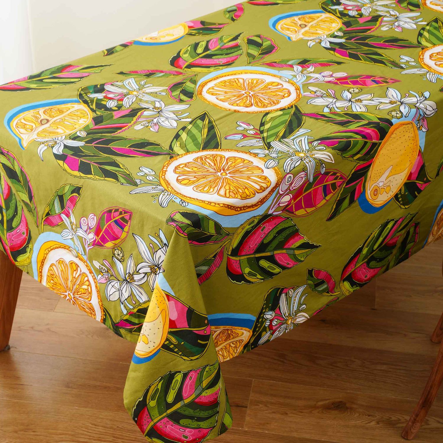 &#39;Lemon Life&#39; cotton linen tablecloth