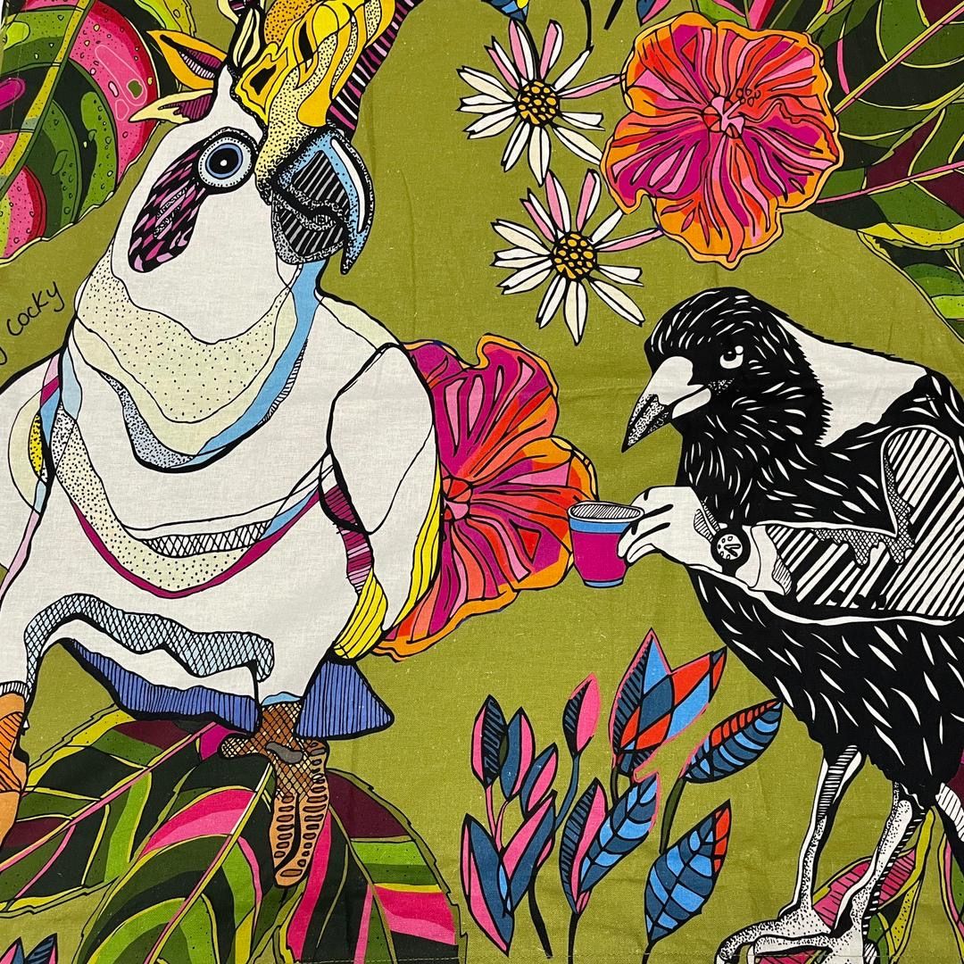 &#39;Native Birds&#39; cotton linen tablecloth