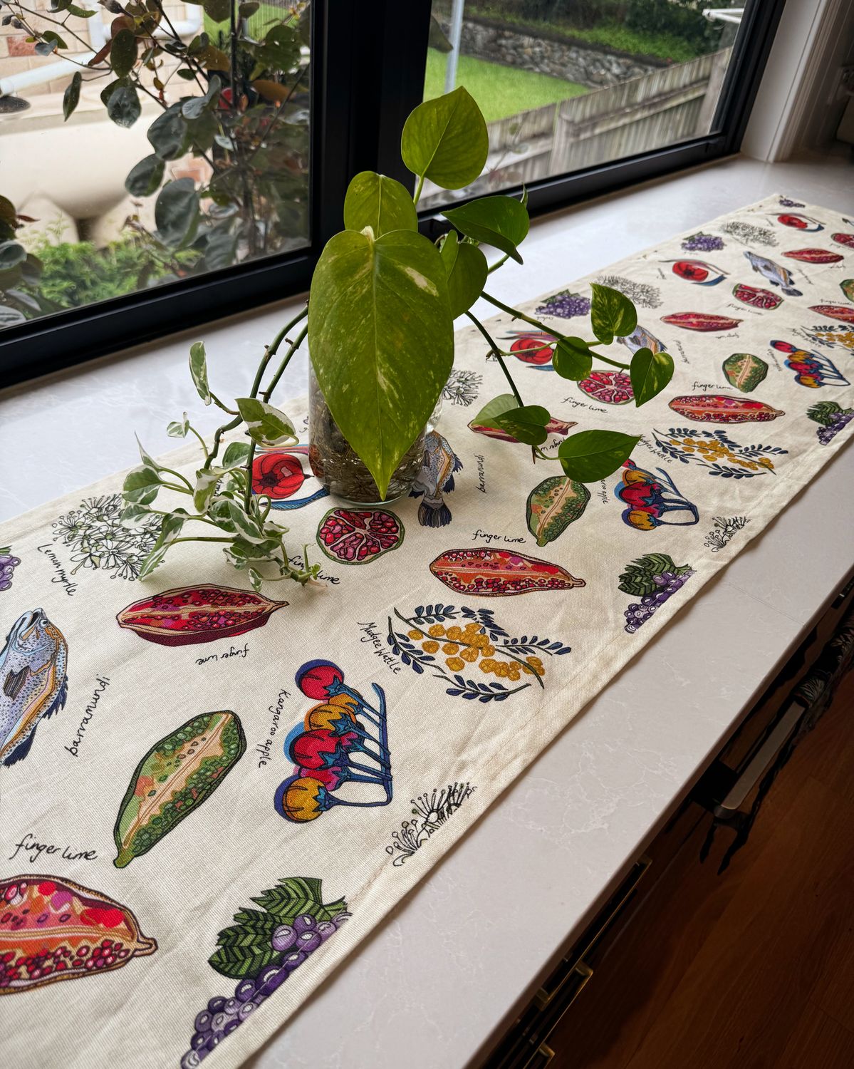 &#39;Home Grown&#39; table runner in cream