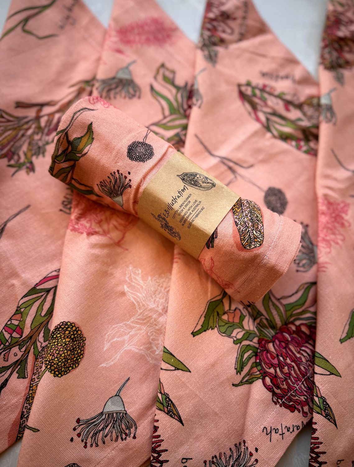 'Native Flora' table runner in peach