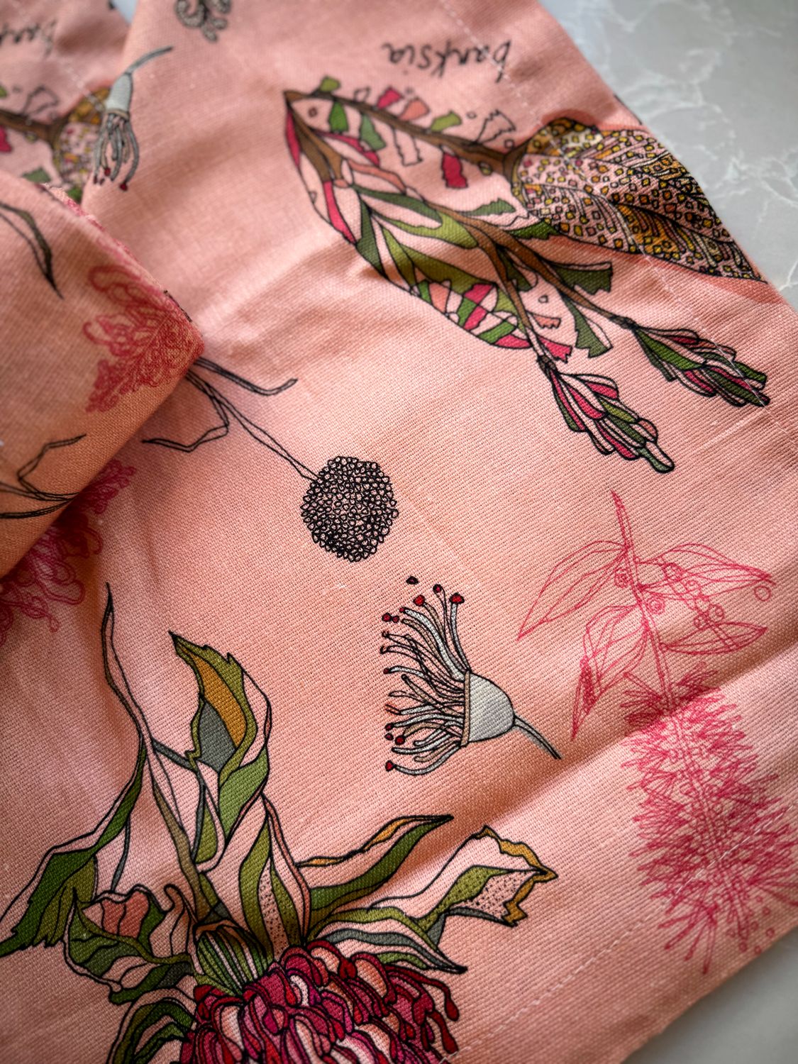 'Native Flora' table runner in peach