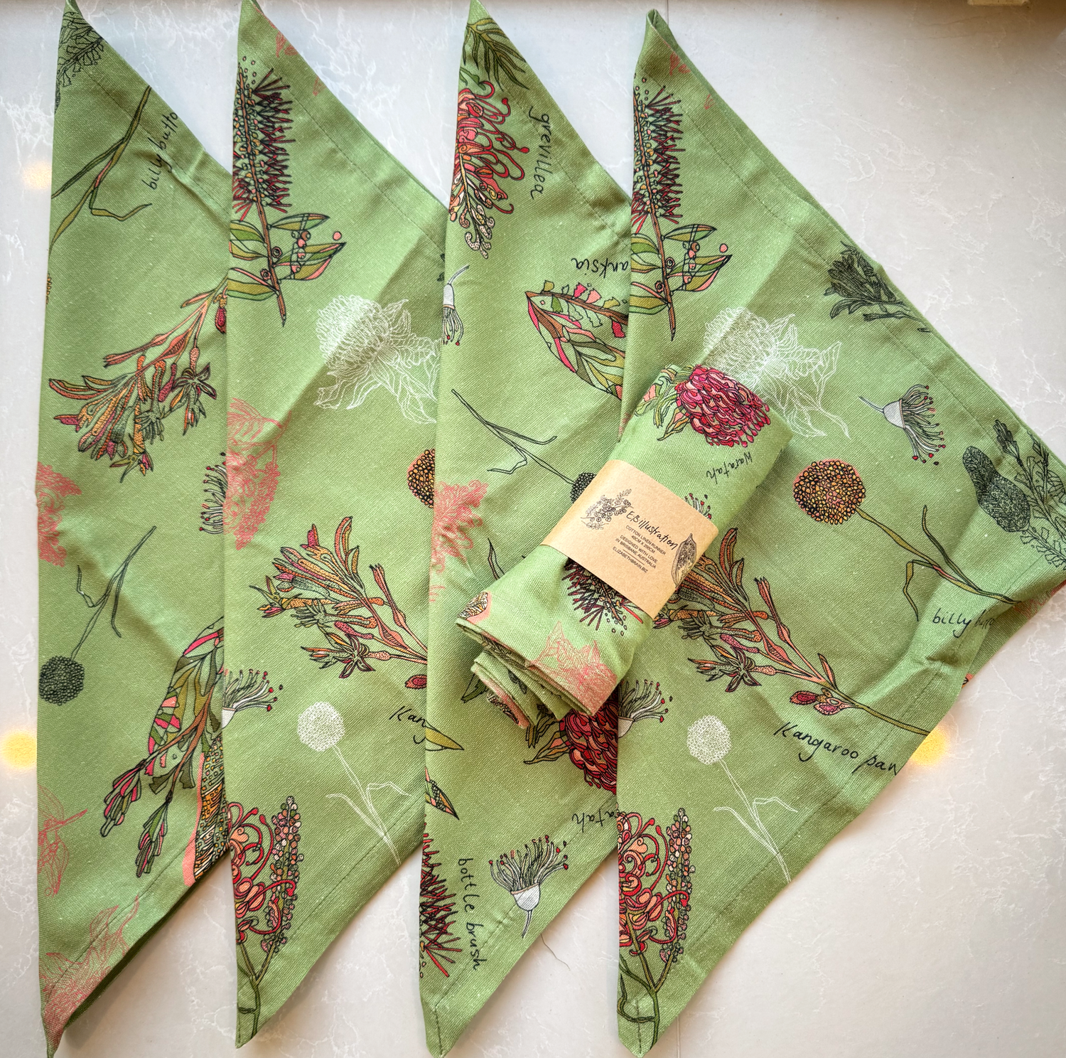 'Native Flora' table runner in olive green