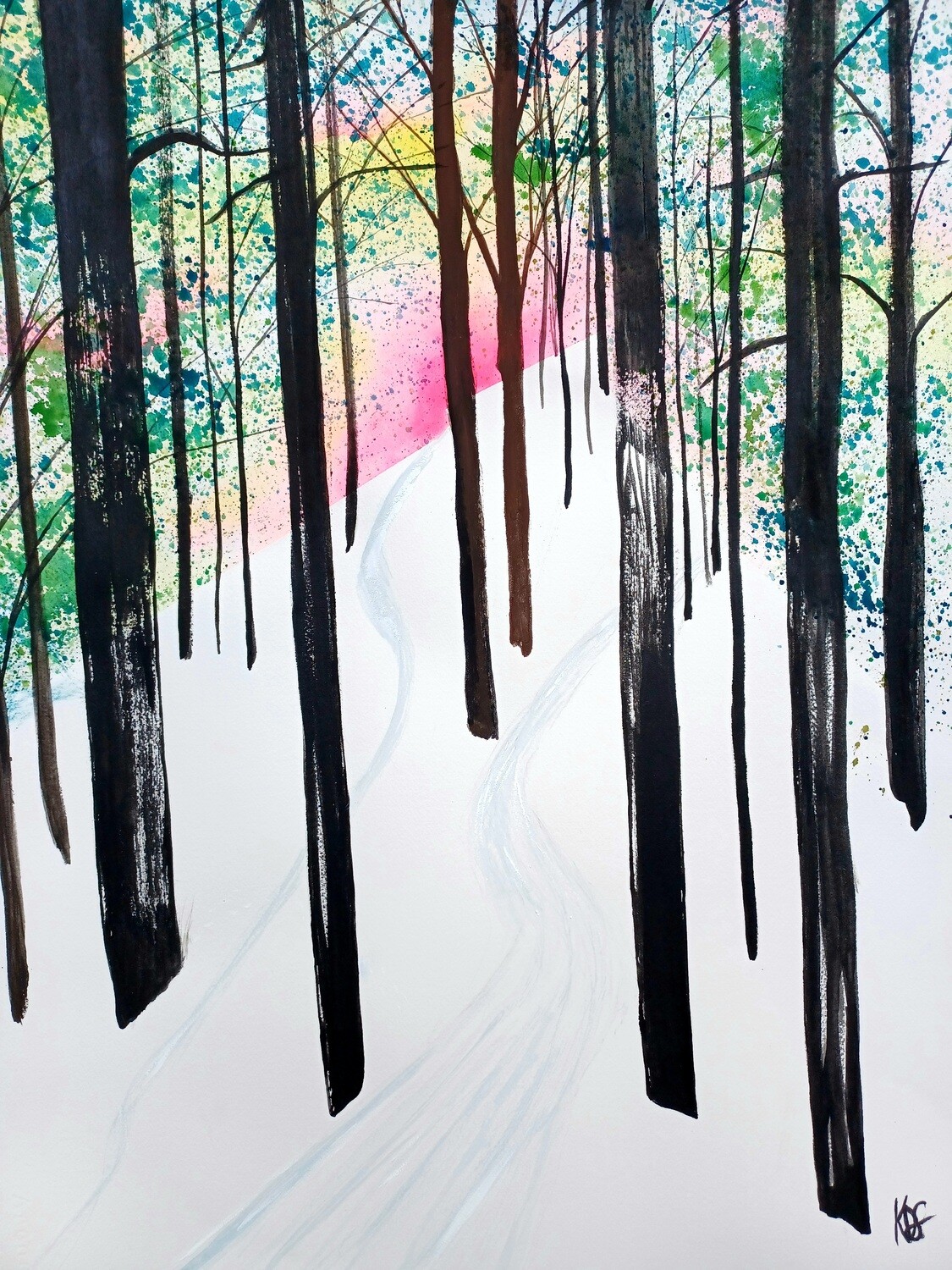 Original Watercolor: Fresh Tracks