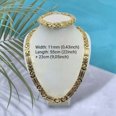 Men's  Stainless Steel Necklace And Gold plated Bracelent Set
