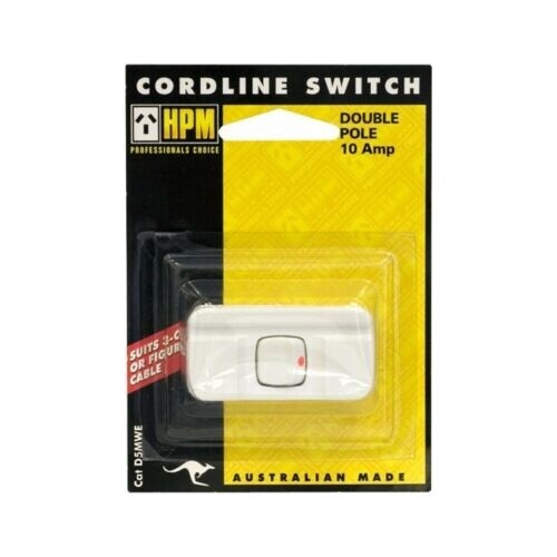 HPM Cordline Switch Double Pole 10amp White Suits 3Core or Figure8