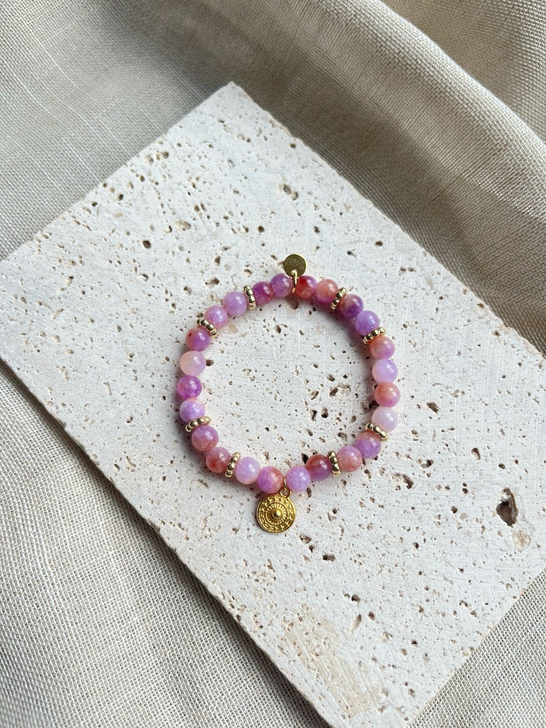 Armband natuursteen jade muntje