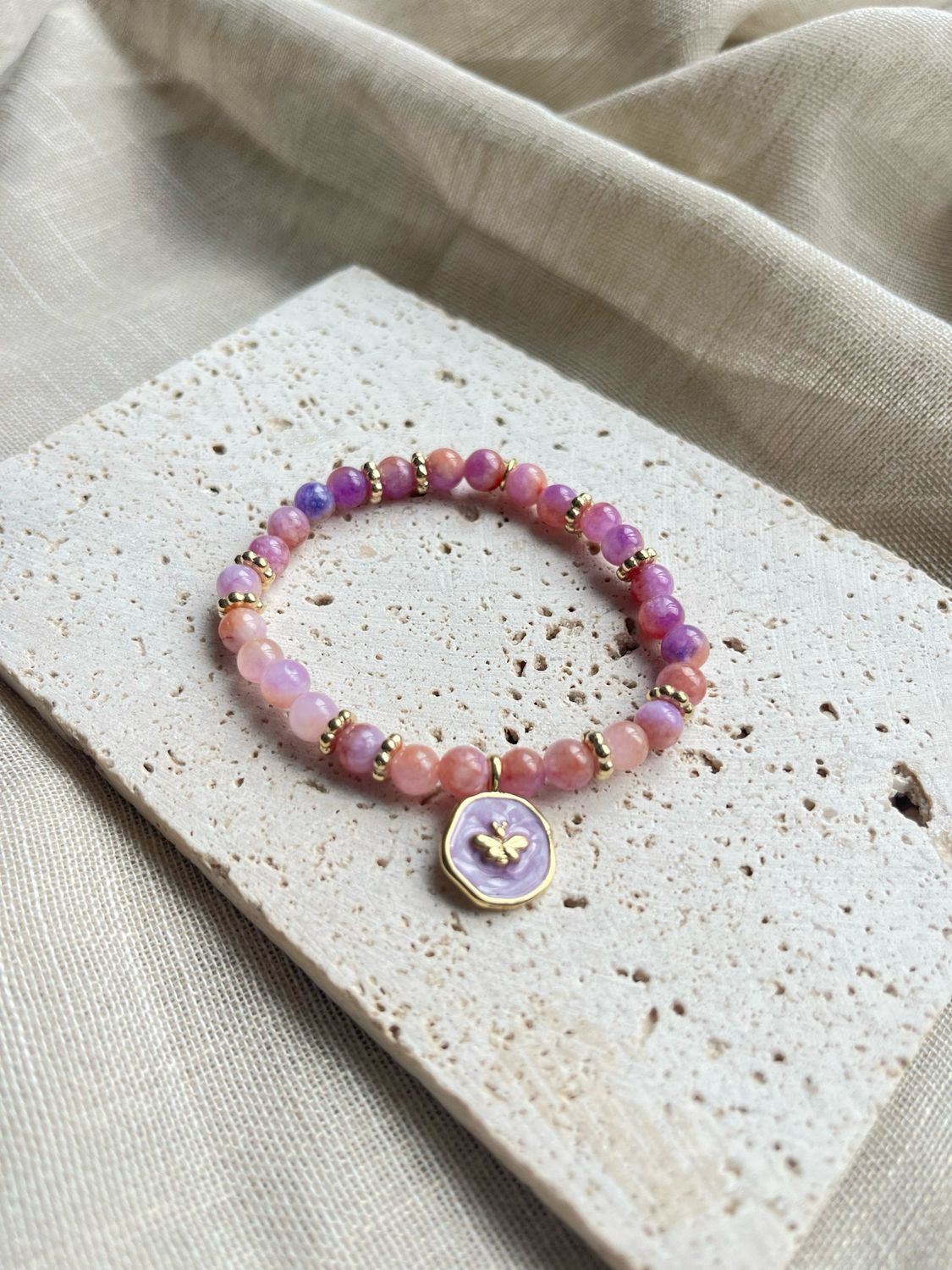 Armband natuursteen jade vlinder