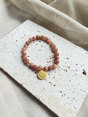 Armband natuursteen jade muntje