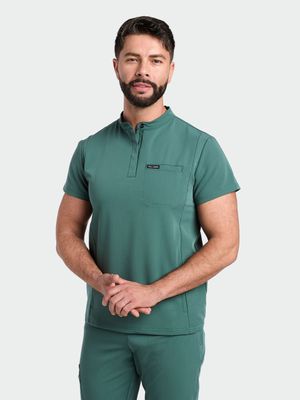 Men's Mandarin Scrub Top - Forest Green