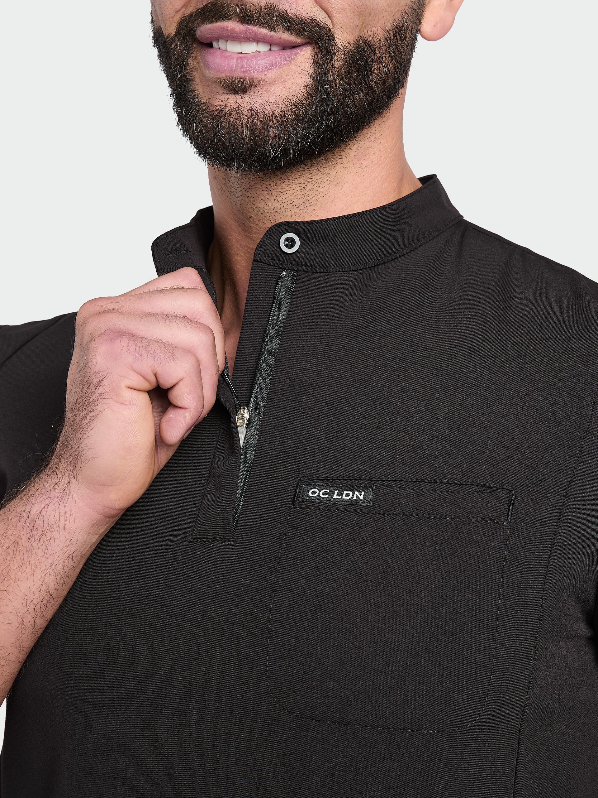 Men's Mandarin Scrub Top - Midnight Black