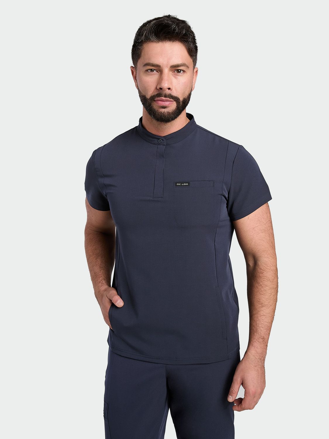 Men's Mandarin Scrub Top - Navy Blue