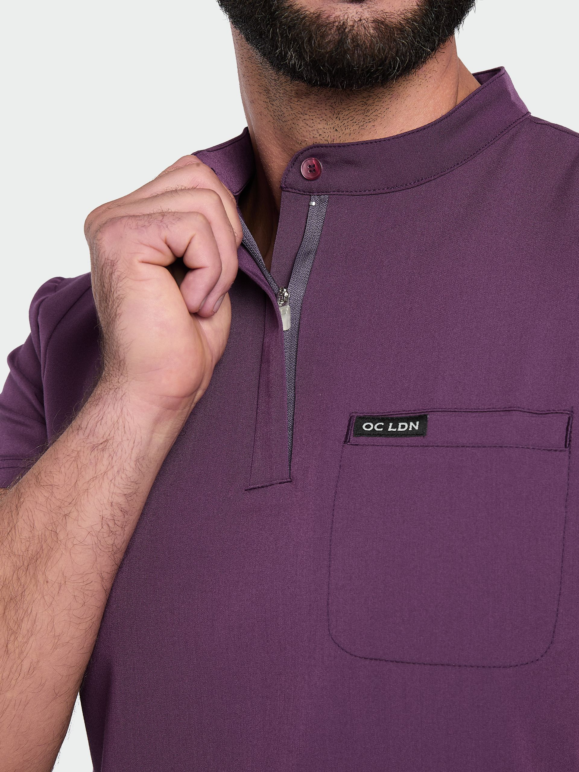Men's Mandarin Scrub Top - Wild Plum