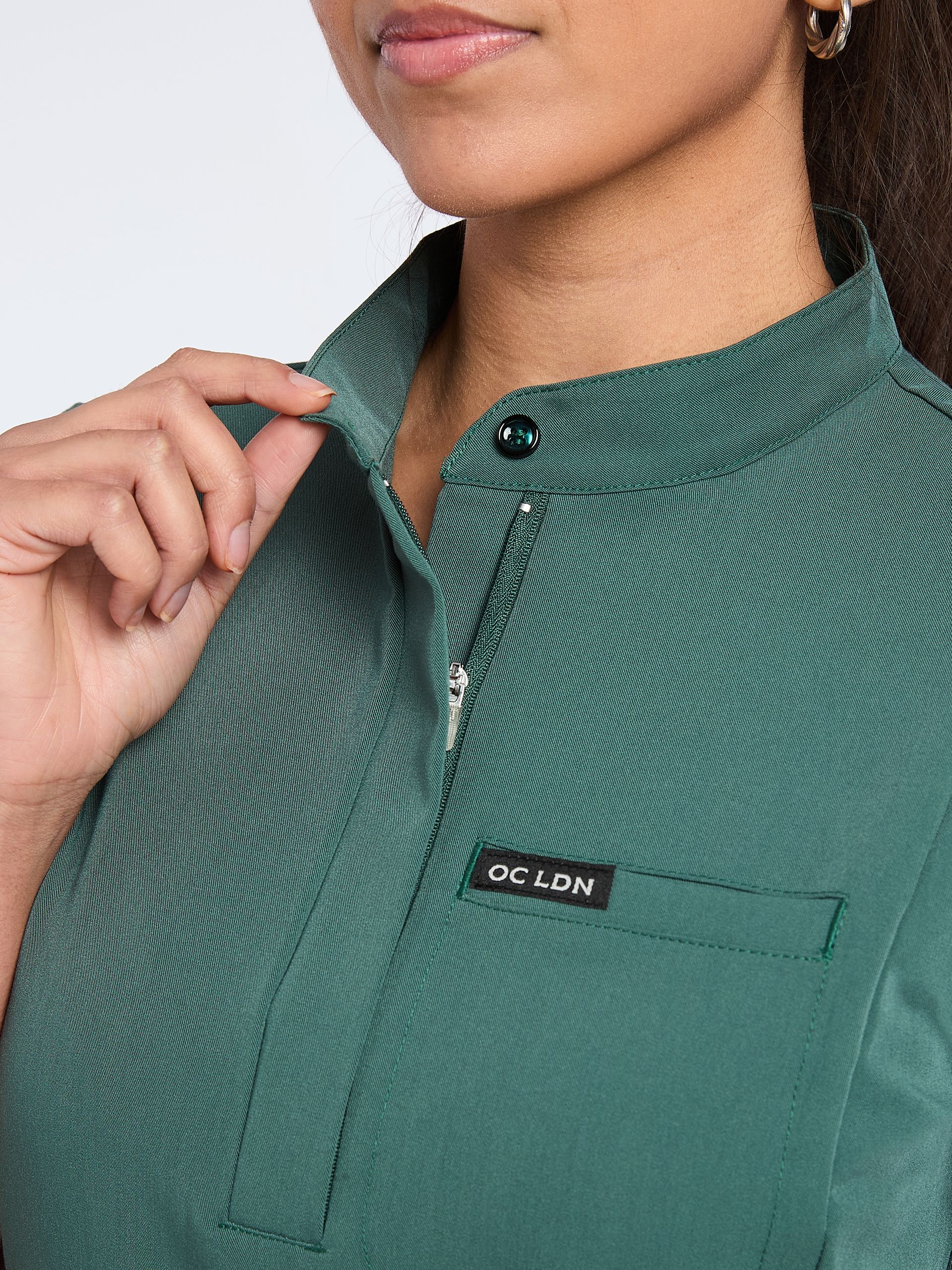 Women's Mandarin Scrub Top - Forest Green