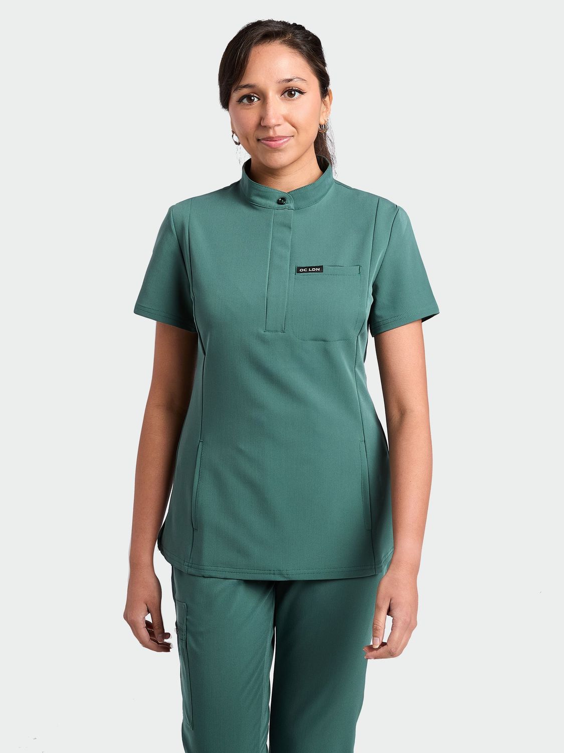 Women's Mandarin Scrub Top - Forest Green