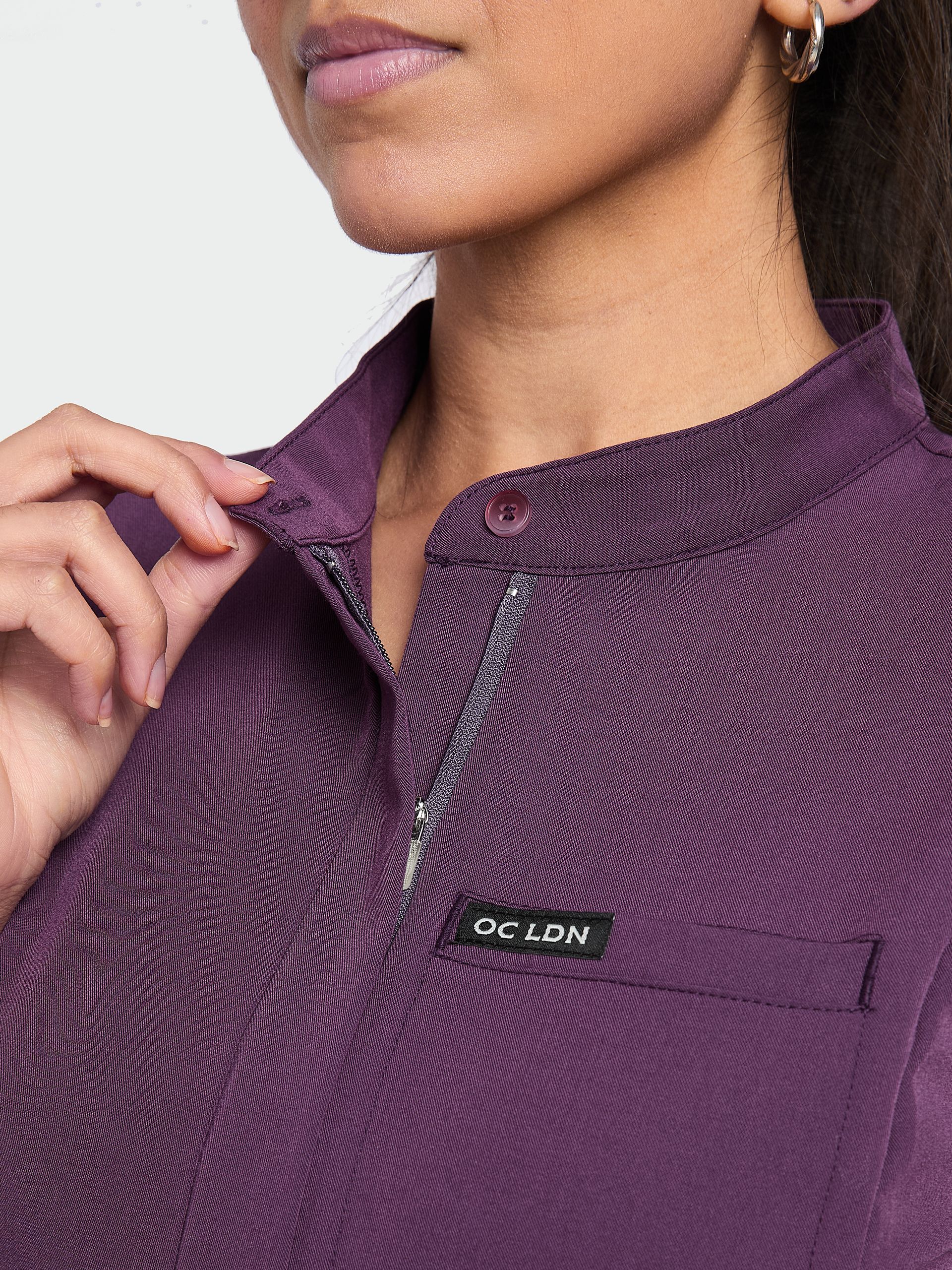 Women's Mandarin Scrub Top - Wild Plum