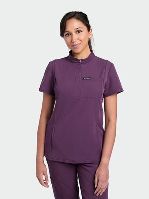 Women's Mandarin Scrub Top - Wild Plum