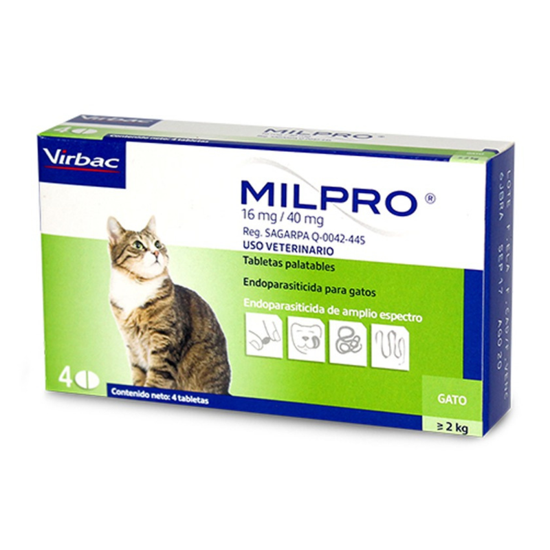 Milpro Gatos Palatable +2kg  4 Comprimidos