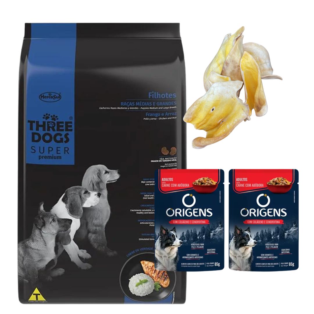 Three Dogs SP Perros Cachorros Med/Gde 17kg + Regalos