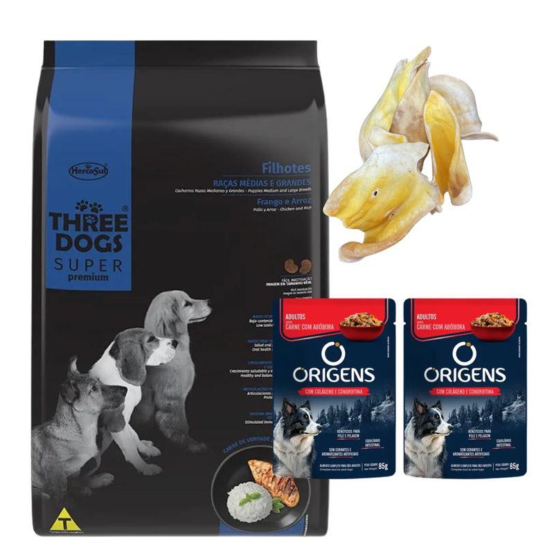Three Dogs SP Perros Cachorros Med/Gde 17kg + Regalos