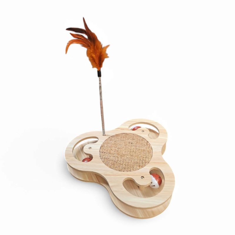 Juguete para Gato en madera con plumas