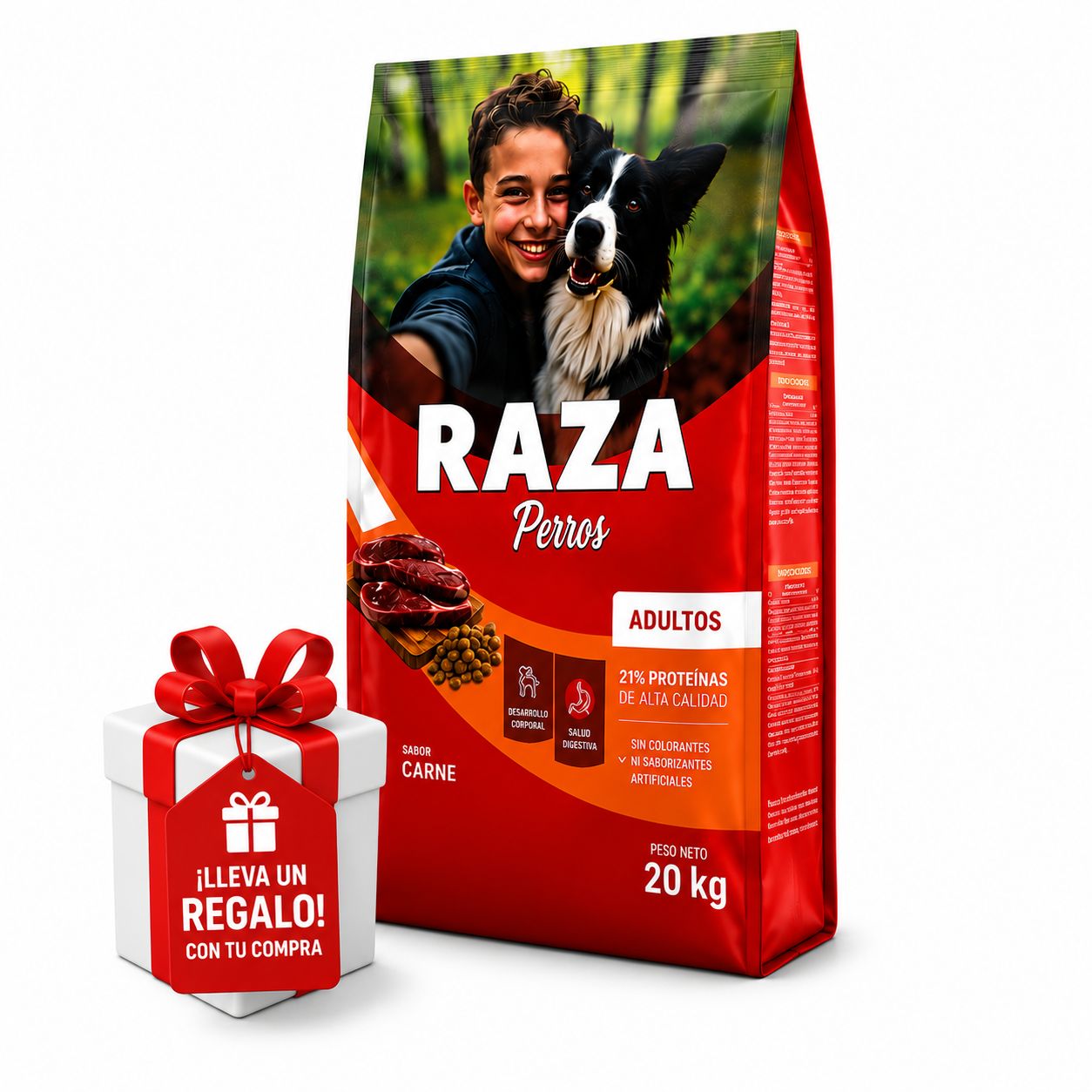 RAZA Perros Adultos Sabor Carne 20kg + Regalo!