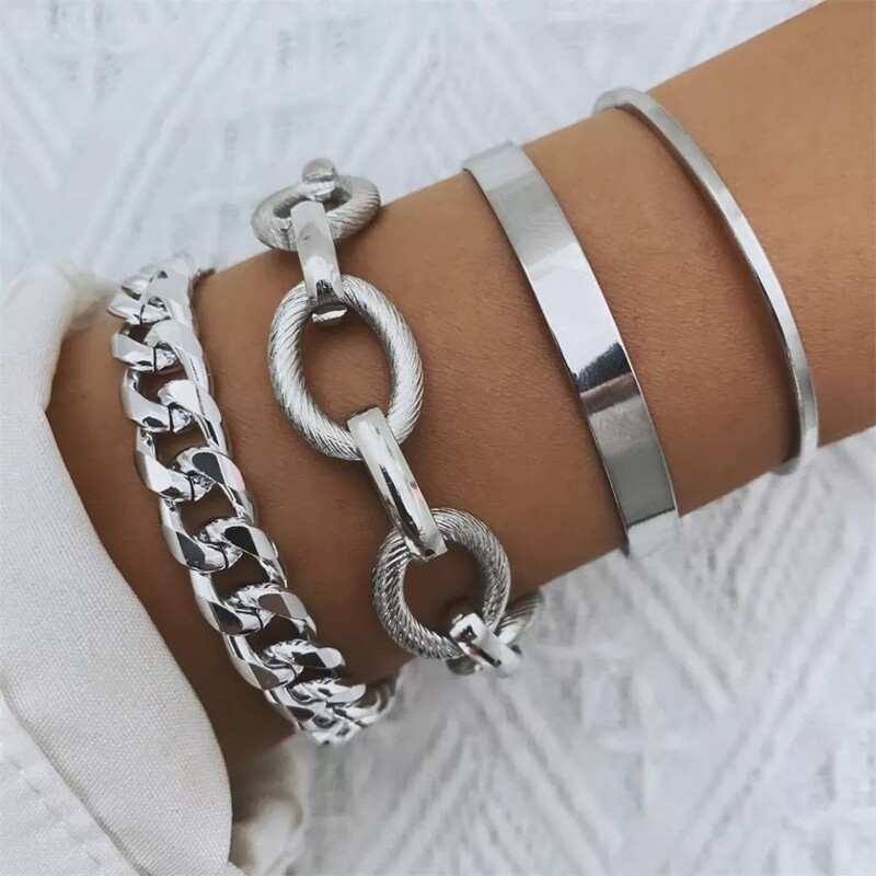 4Pcs Punk Thick Chain Bracelet