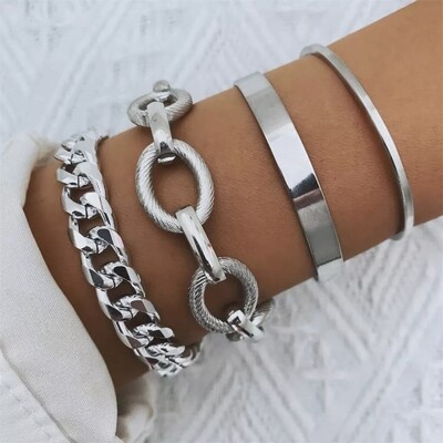 4Pcs Punk Thick Chain Bracelet