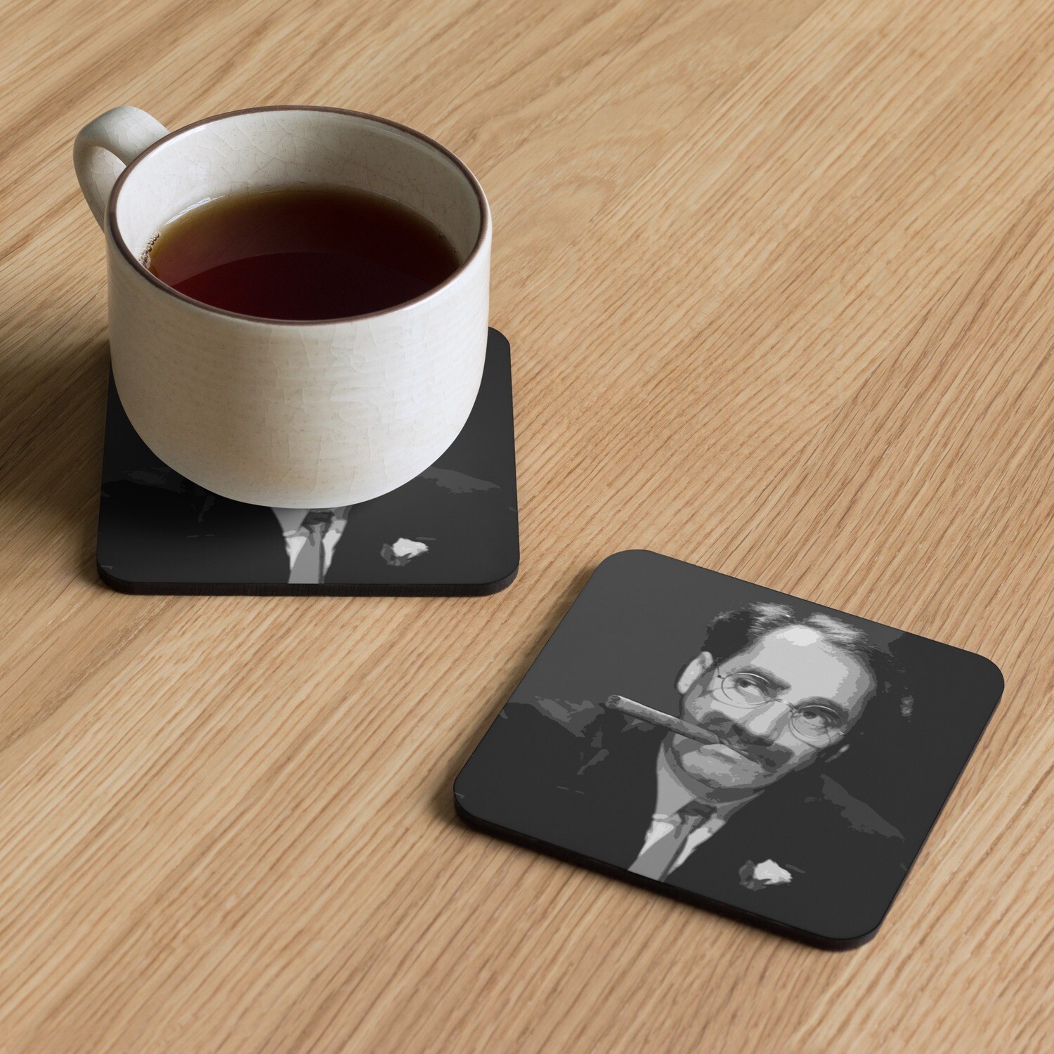 Groucho Marx cork-back coaster