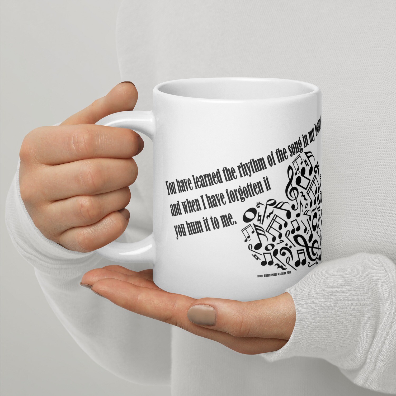 Friendship on Fire White glossy mug
