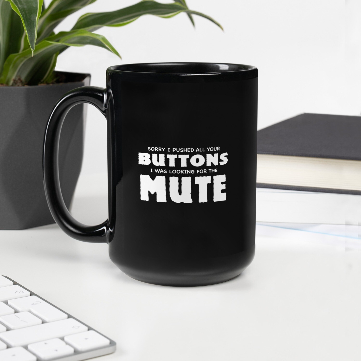 Mute Button Black Glossy Mug