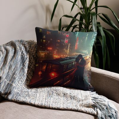 Cyberpunk Kiss Premium Pillow