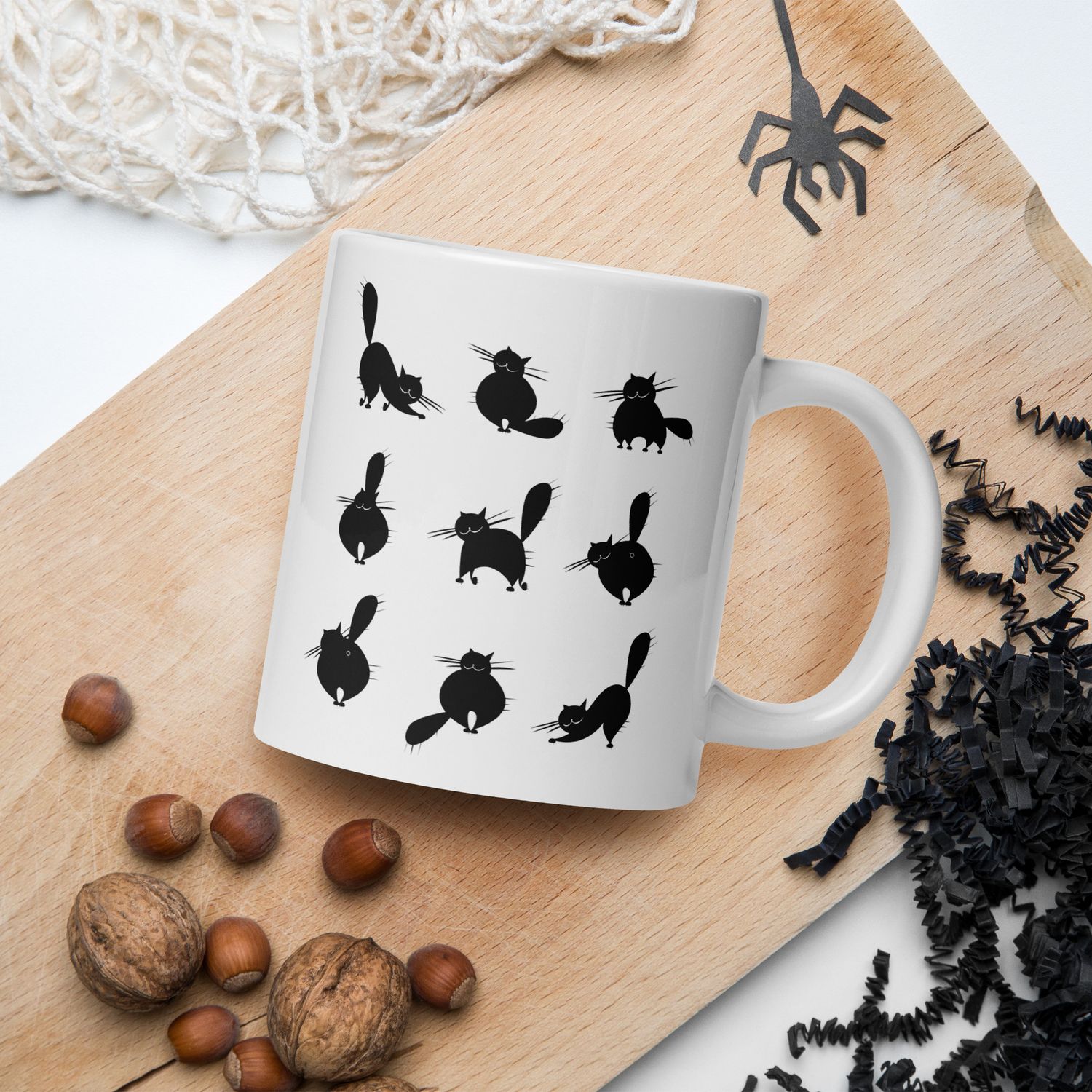 Nine Lives White glossy mug